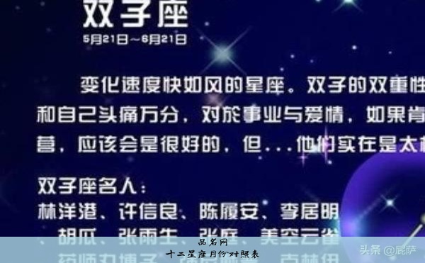 十二星座月份对照表