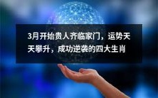 鸿运当头！3月起，贵人纷至沓来，四大生肖大幸运，事业蒸蒸日上、运势飙升，成功逆袭不再是梦想！